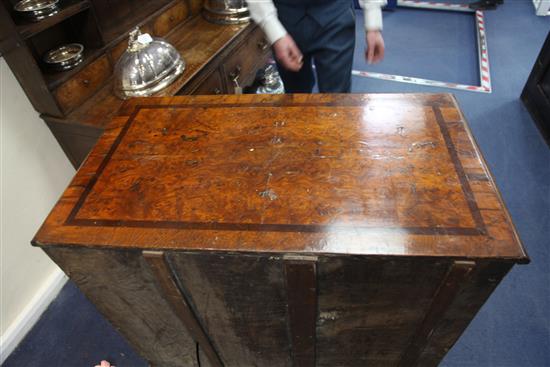 An early 18th century crossbanded burr walnut and mulberry chest, W.3ft 1.5in. D.1ft 9.5in H.3ft
